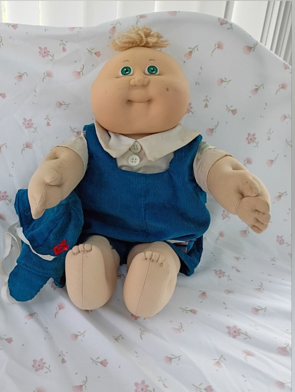 Cabbage Patch Doll Green Eyes HM 3 Dimple Yellow Tuft Baby Courderoy Hat 1982